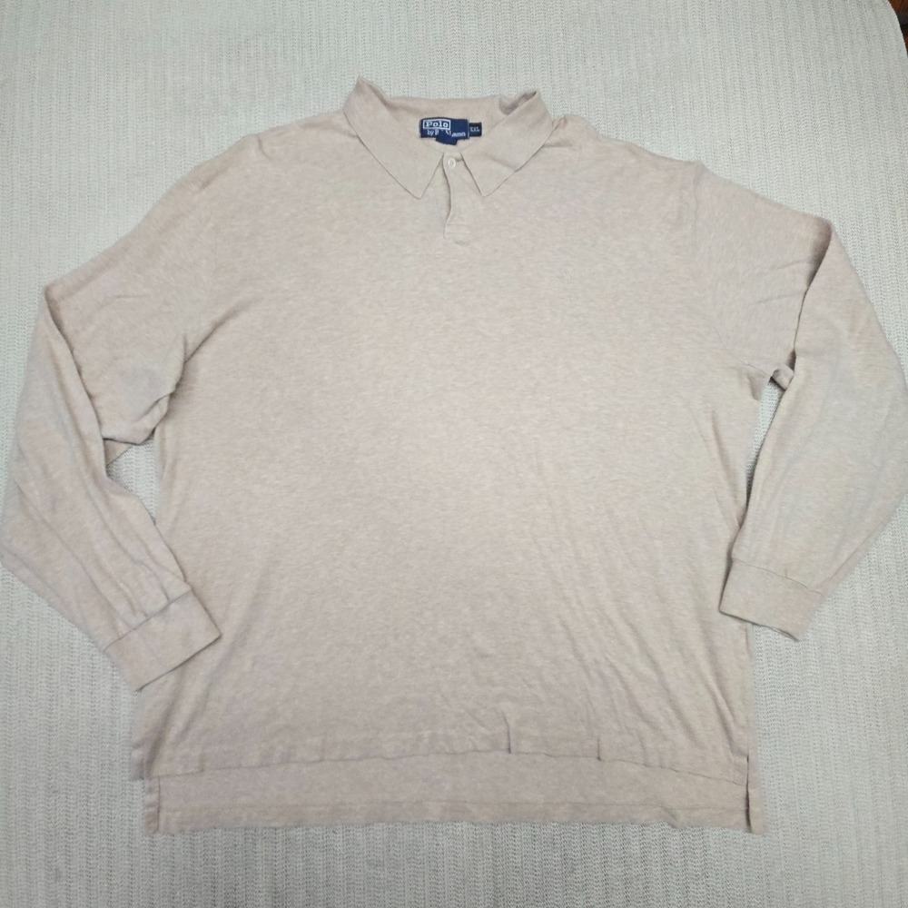 Polo Ralph Lauren Shirt Mens 2XL XXL Beige Pony Long Sleeve Cotton Preppy